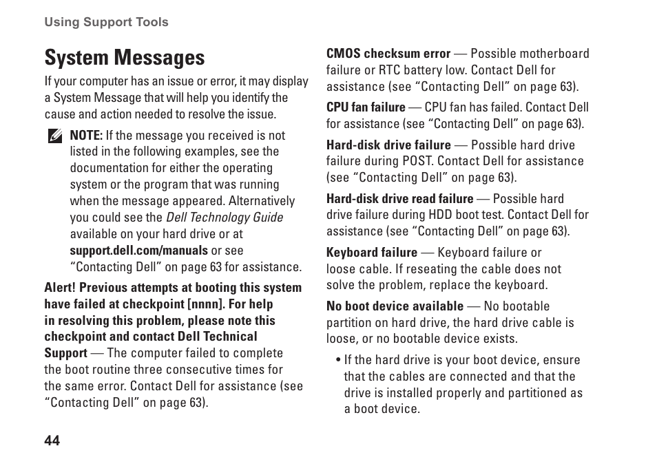 System messages | Dell Inspiron One 19 (Mid 2009) User Manual | Page 46 / 80