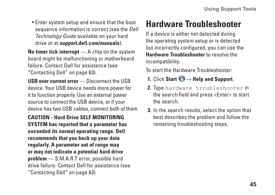 Hardware troubleshooter | Dell Inspiron One 19 (Mid 2009) User Manual | Page 47 / 80