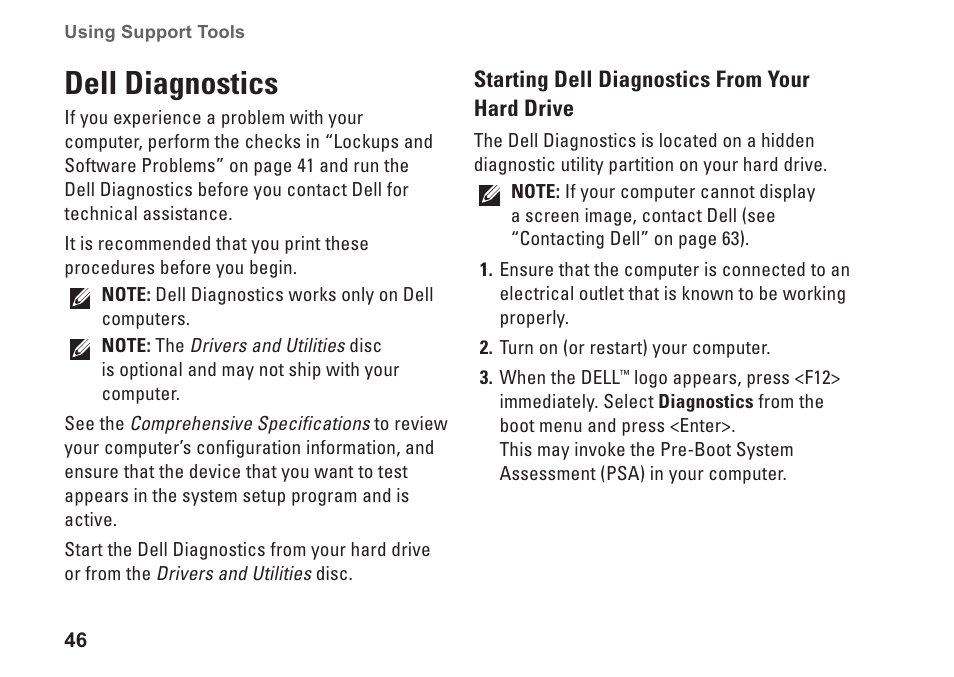 Dell diagnostics | Dell Inspiron One 19 (Mid 2009) User Manual | Page 48 / 80