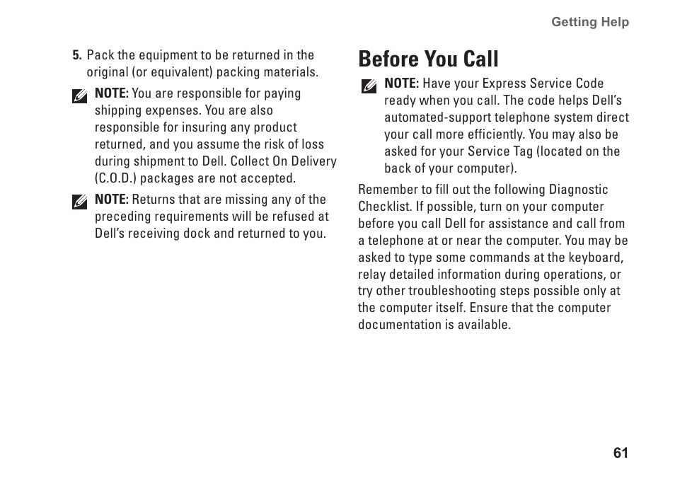 Before you call | Dell Inspiron One 19 (Mid 2009) User Manual | Page 63 / 80