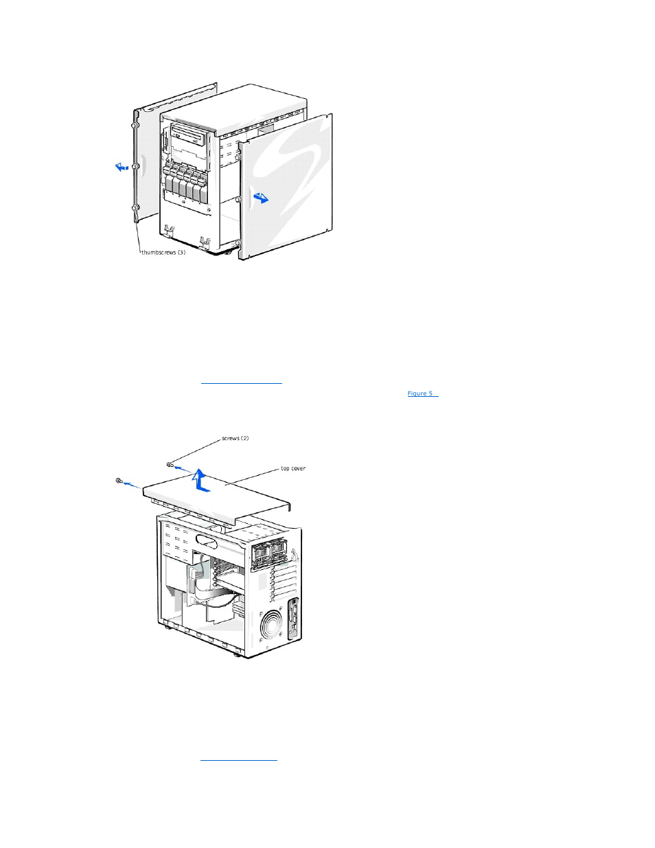 Replacing the side cover, Removing the top cover, Replacing the top cover | Dell PowerEdge 1500SC User Manual | Page 21 / 67
