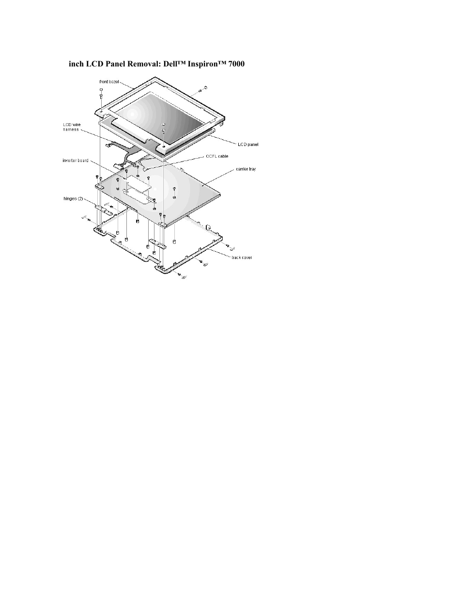 Inch lcd panel removal: dell™ inspiron™ 7000 | Dell Inspiron 7000 User Manual | Page 5 / 104