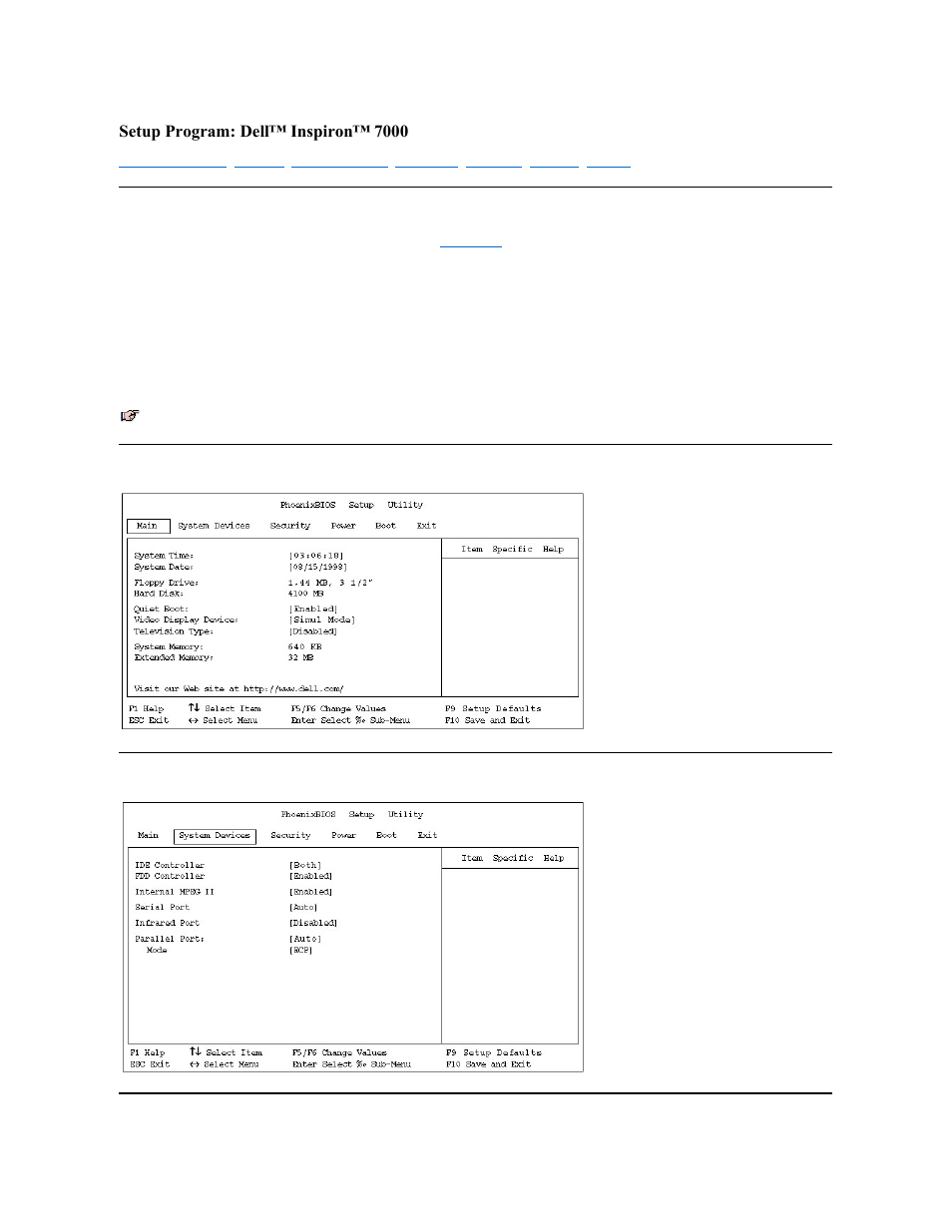 Setup program: dell™ inspiron™ 7000 | Dell Inspiron 7000 User Manual | Page 85 / 104