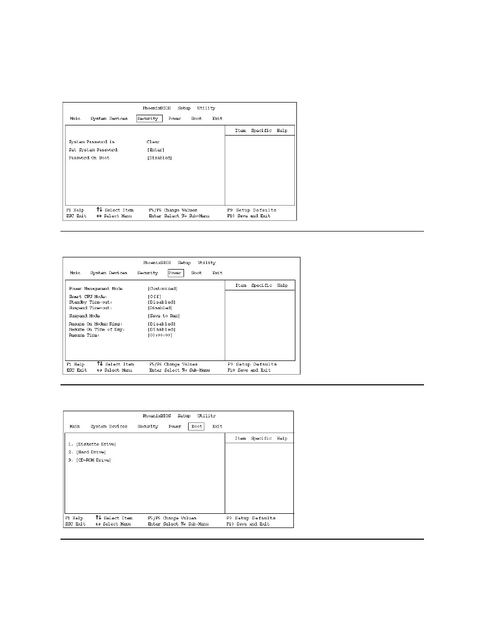 Security menu, Power menu, Boot menu | Exit menu | Dell Inspiron 7000 User Manual | Page 86 / 104