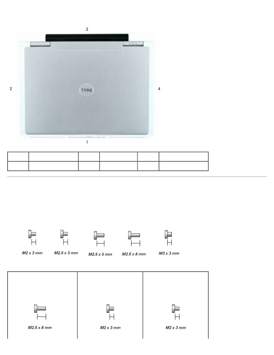 Computer orientation, Screw identification | Dell XPS M140 (MXC051, Late 2005) User Manual | Page 4 / 72