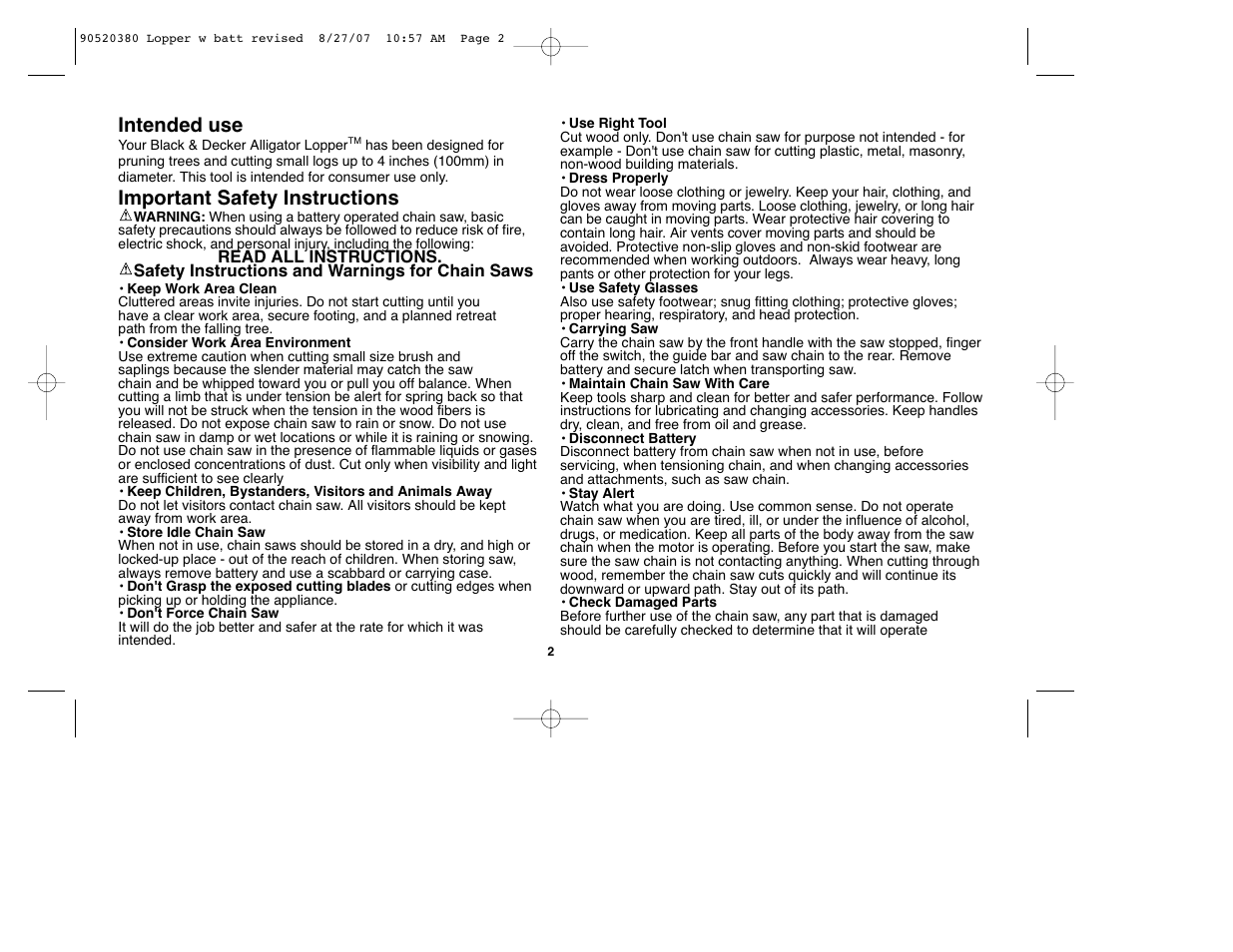 Intended use, Important safety instructions | Black & Decker Alligator 90520380 User Manual | Page 2 / 44