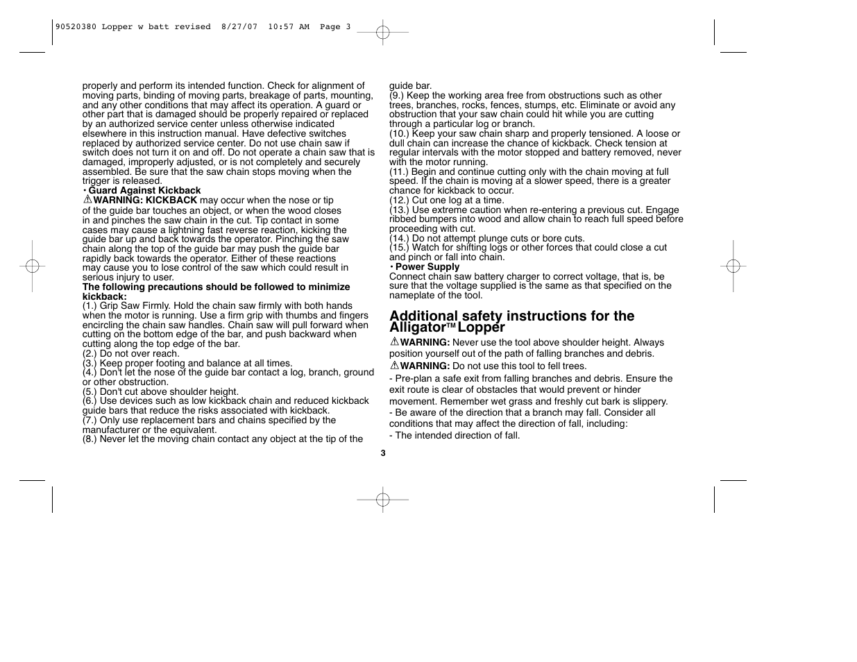 Additional safety instructions for the alligator, Lopper | Black & Decker Alligator 90520380 User Manual | Page 3 / 44