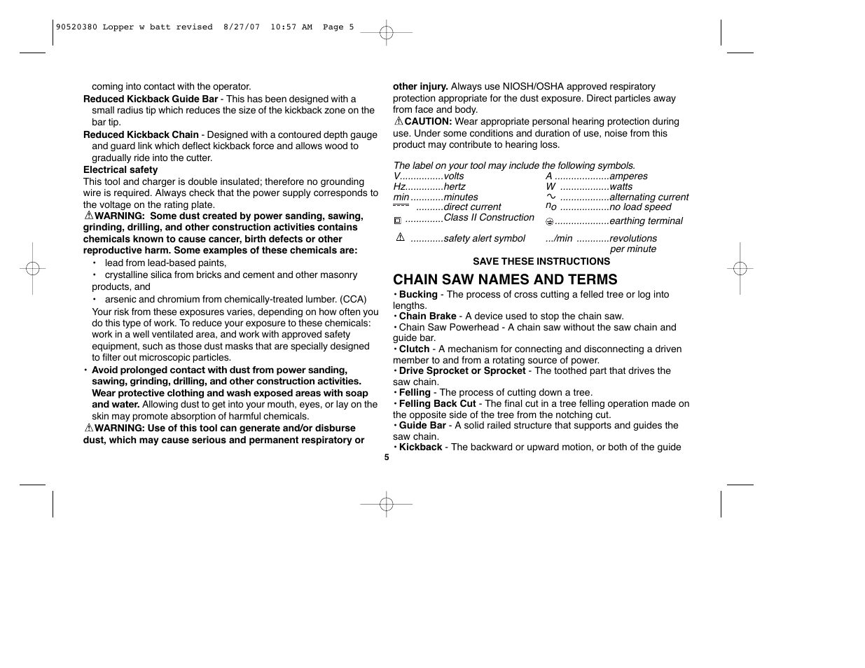 Chain saw names and terms | Black & Decker Alligator 90520380 User Manual | Page 5 / 44