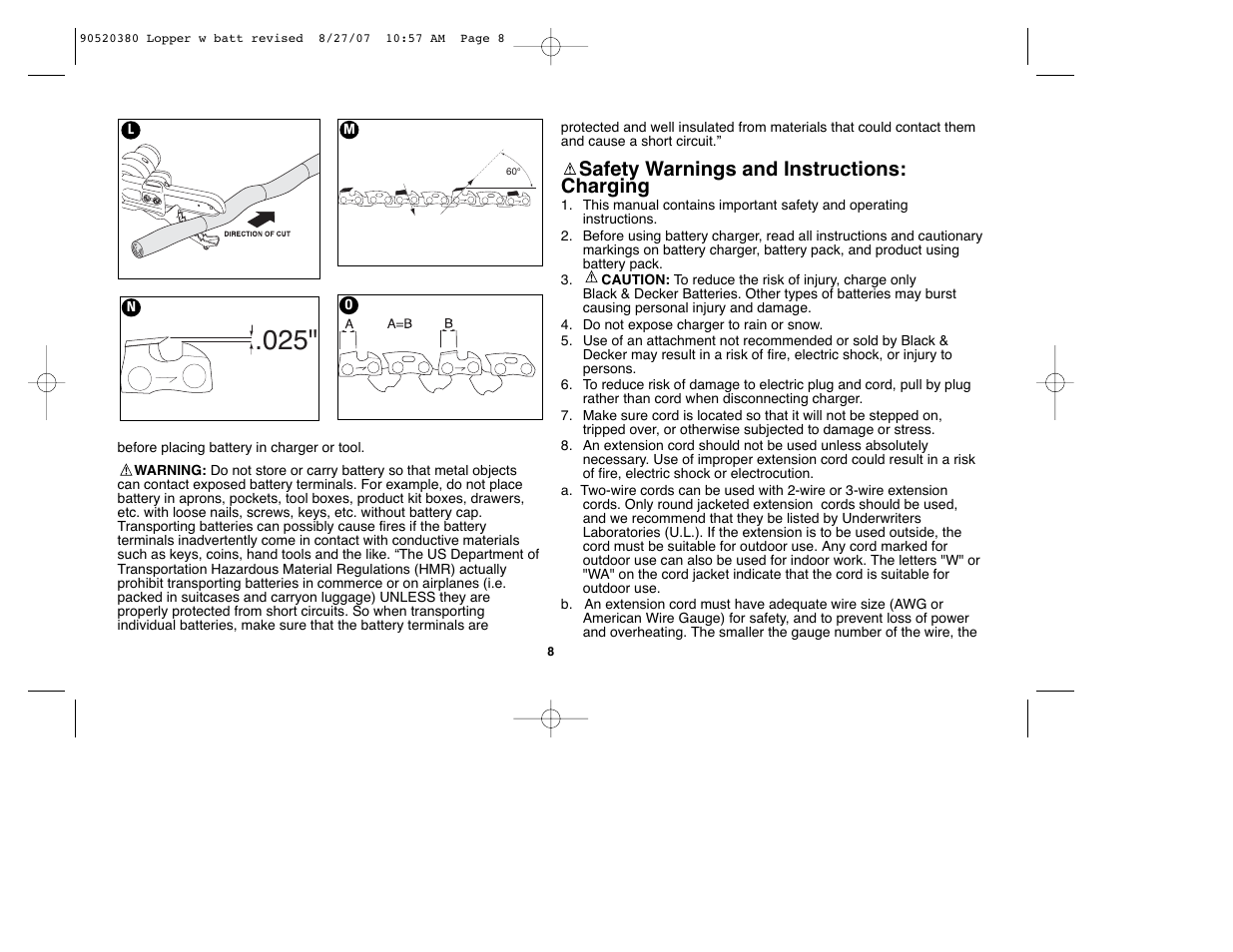Safety warnings and instructions: charging | Black & Decker Alligator 90520380 User Manual | Page 8 / 44
