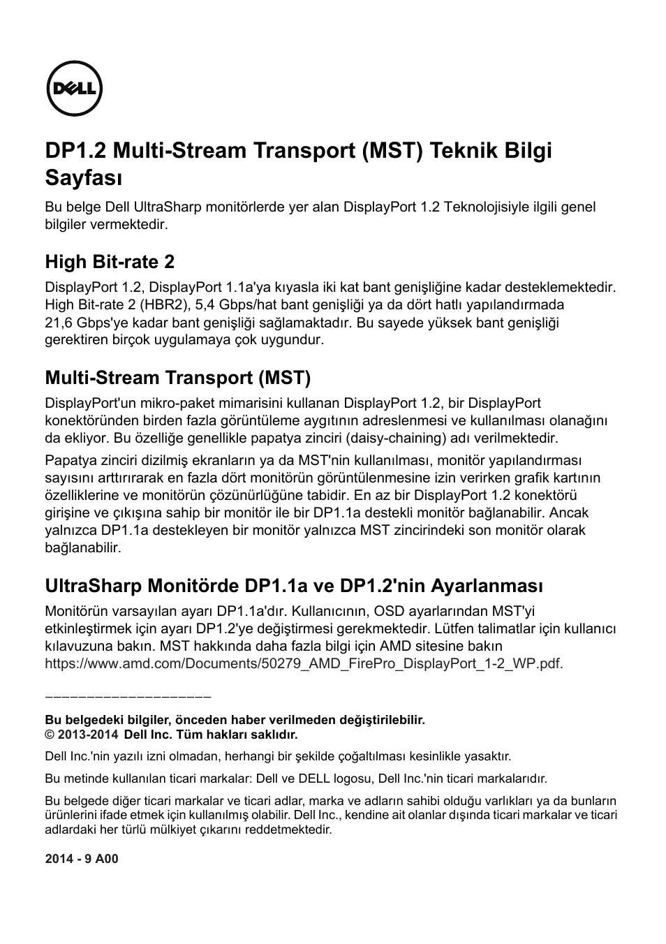 Dp1.2 mst techsheet-tr, High bit-rate 2, Multi-stream transport (mst) | Dell UltraSharp 25 Monitor User Manual | Page 12 / 19