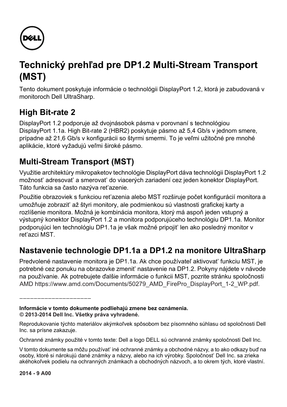 Dp1.2 mst techsheet-sk, High bit-rate 2, Multi-stream transport (mst) | Dell UltraSharp 25 Monitor User Manual | Page 9 / 19