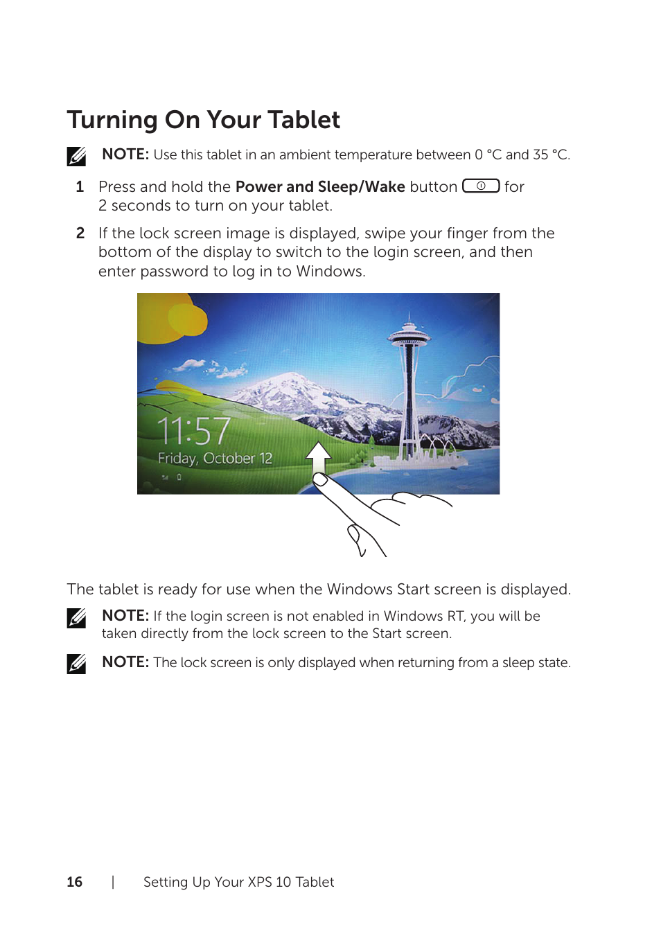 Turning on your tablet | Dell XPS 10 Tablet User Manual | Page 16 / 56