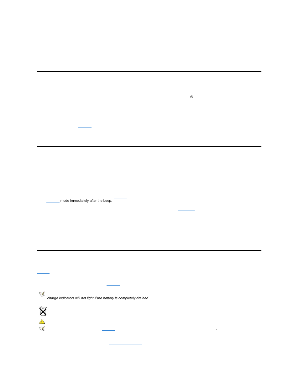Battery disposal, Second low-battery warning, Detecting battery problems | First low-battery warning, Dispose | Dell Latitude L400 User Manual | Page 11 / 84