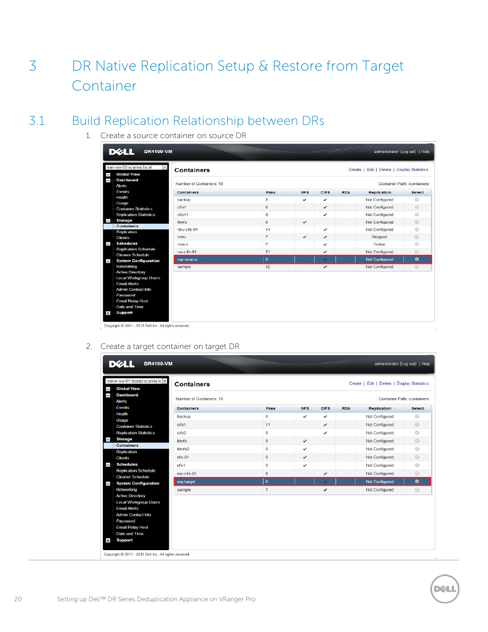 1 build replication relationship between drs, Build replication relationship between drs | Dell PowerVault DR4100 User Manual | Page 20 / 26