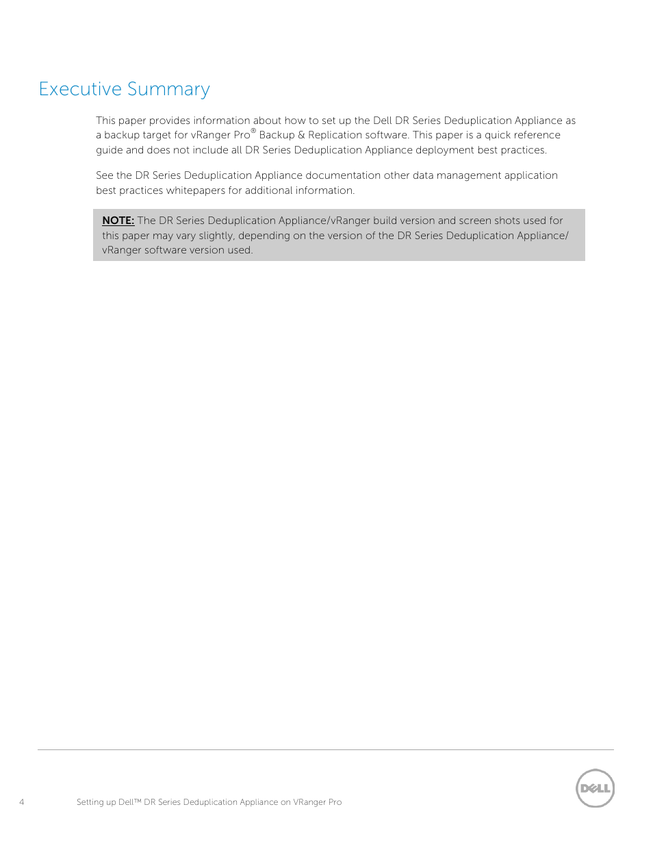 Executive summary | Dell PowerVault DR4100 User Manual | Page 4 / 26