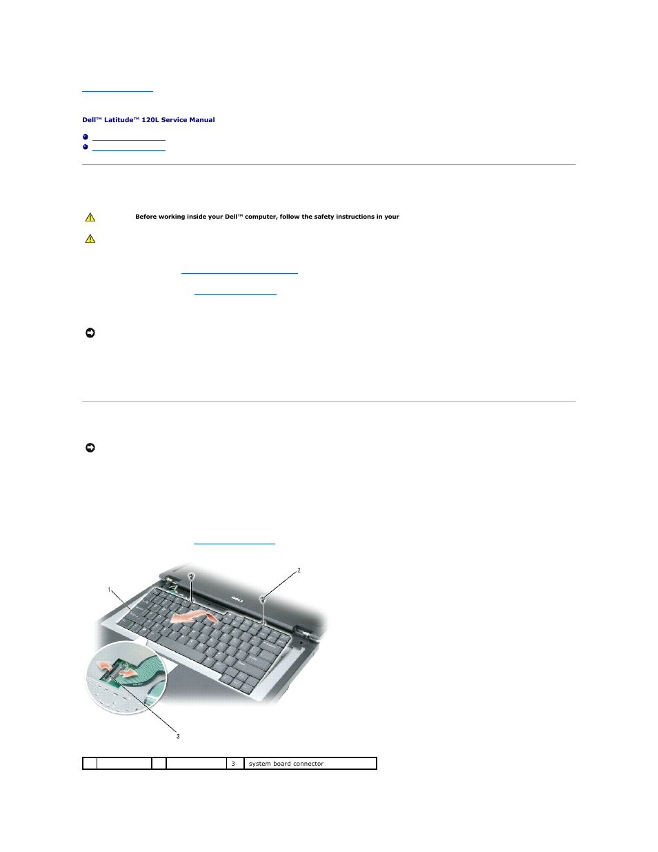 Keyboard, Removing the keyboard, Replacing the keyboard | Dell Latitude 120L User Manual | Page 26 / 42