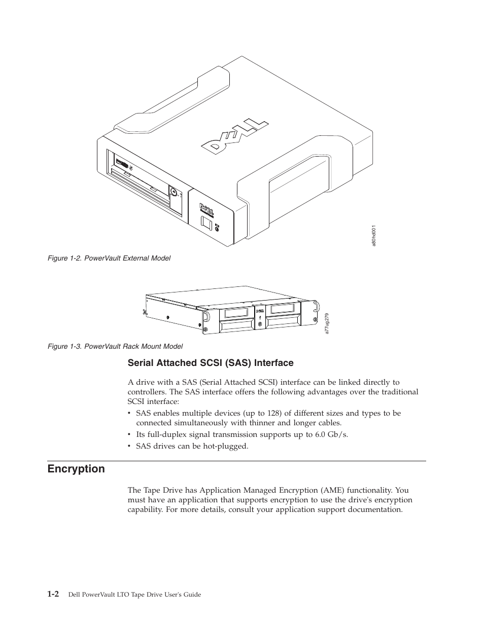 Encryption, Powervault external model, Powervault rack mount model | Serial attached scsi (sas) interface | Dell Powervault LTO6 User Manual | Page 10 / 93
