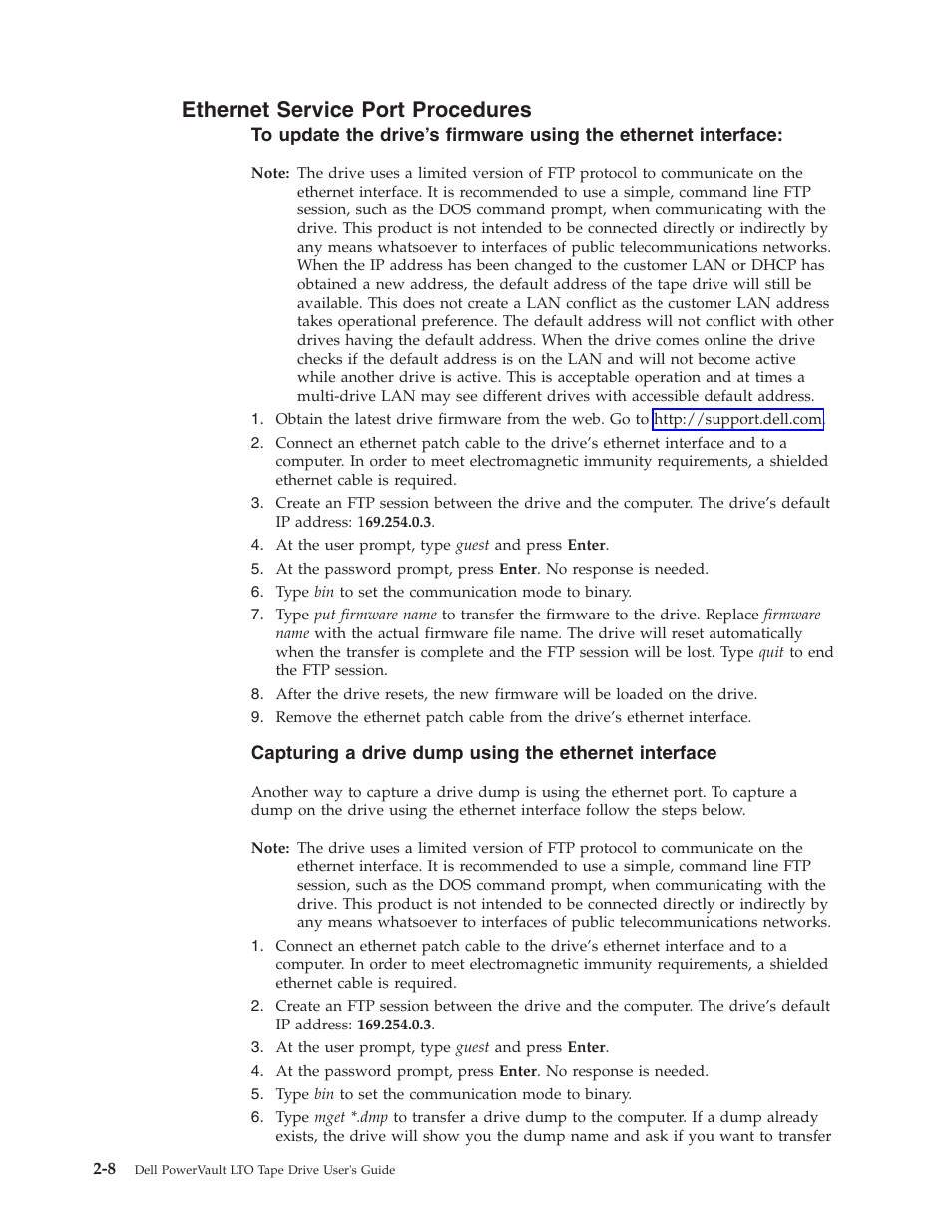Ethernet service port procedures | Dell Powervault LTO6 User Manual | Page 24 / 93