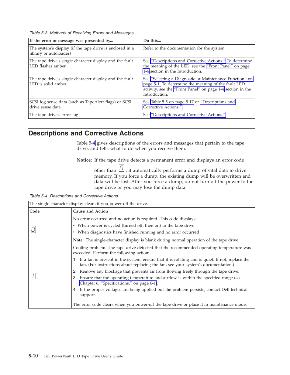 Descriptions and corrective actions, Methods of receiving errors and messages 5-10 | Dell Powervault LTO6 User Manual | Page 46 / 93