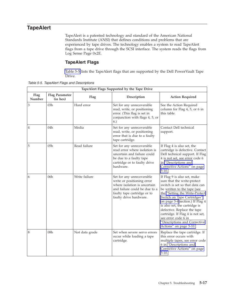 Tapealert, Tapealert flags and descriptions, Tapealert flags | Dell Powervault LTO6 User Manual | Page 53 / 93
