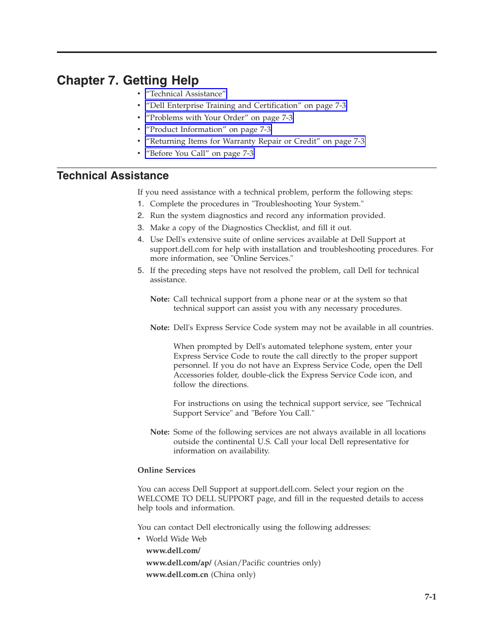 Chapter 7. getting help, Technical assistance, Chapter 7. getting help -1 | Dell Powervault LTO6 User Manual | Page 61 / 93