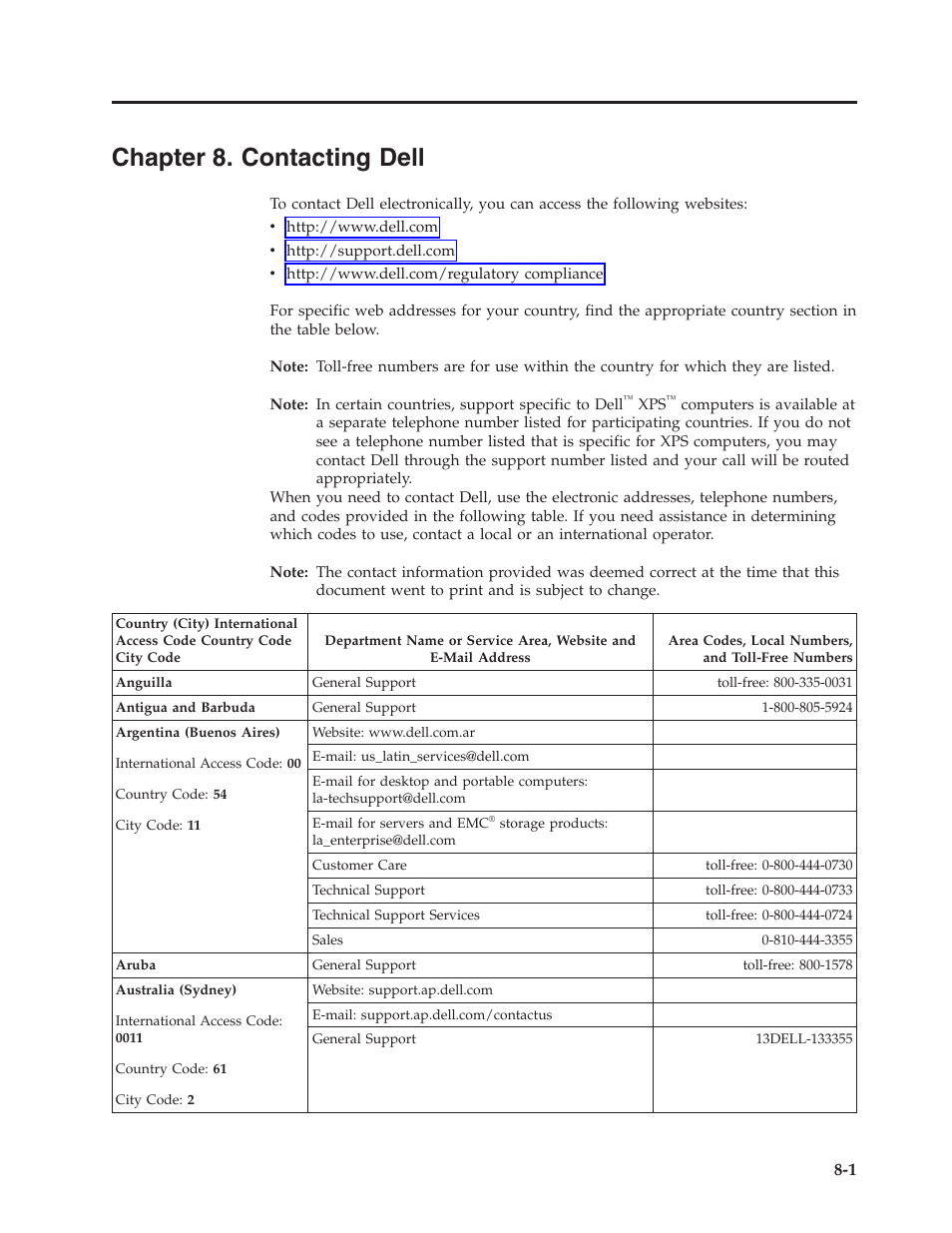 Chapter 8. contacting dell, Chapter 8. contacting dell -1 | Dell Powervault LTO6 User Manual | Page 65 / 93