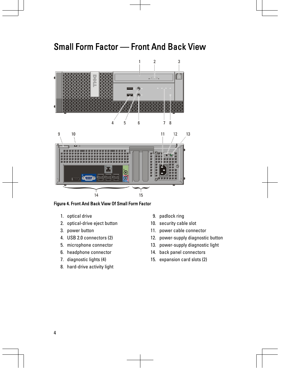 Small form factor — front and back view | Dell OptiPlex 3010 (Mid 2012) User Manual | Page 4 / 9