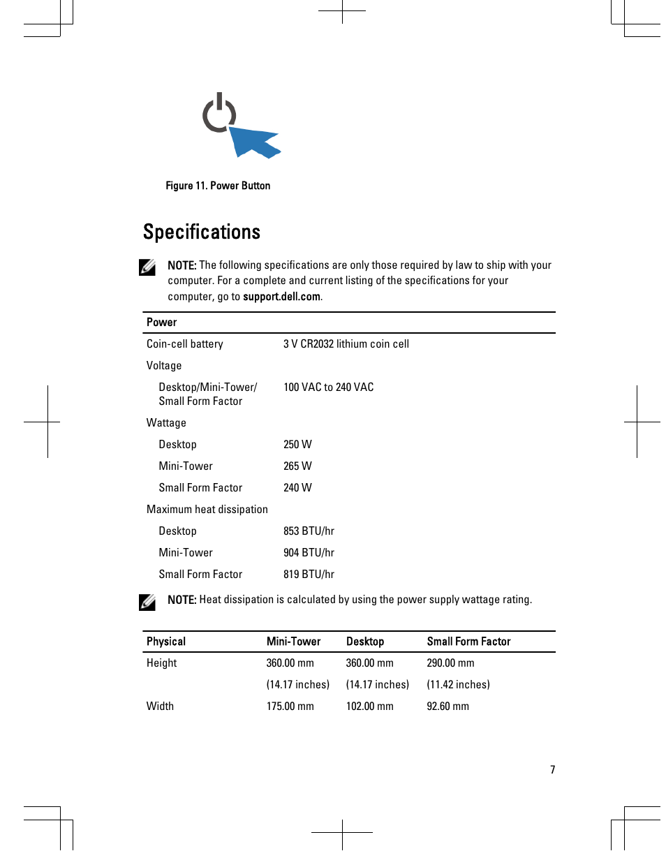 Specifications | Dell OptiPlex 3010 (Mid 2012) User Manual | Page 7 / 9