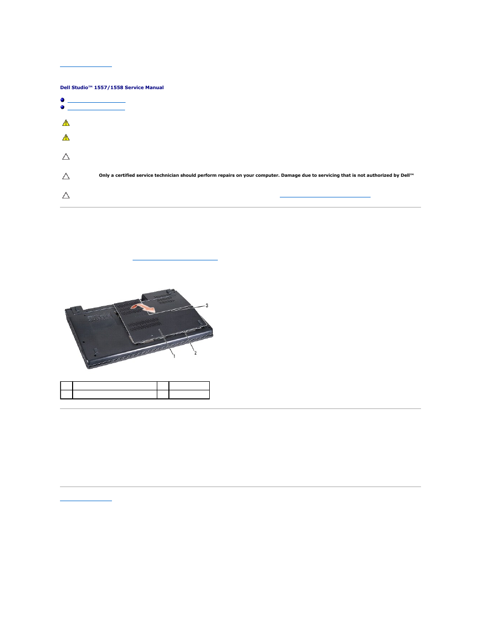 Base cover, Removing the base cover, Replacing the base cover | Dell Studio 1558 (Early 2010) User Manual | Page 2 / 49
