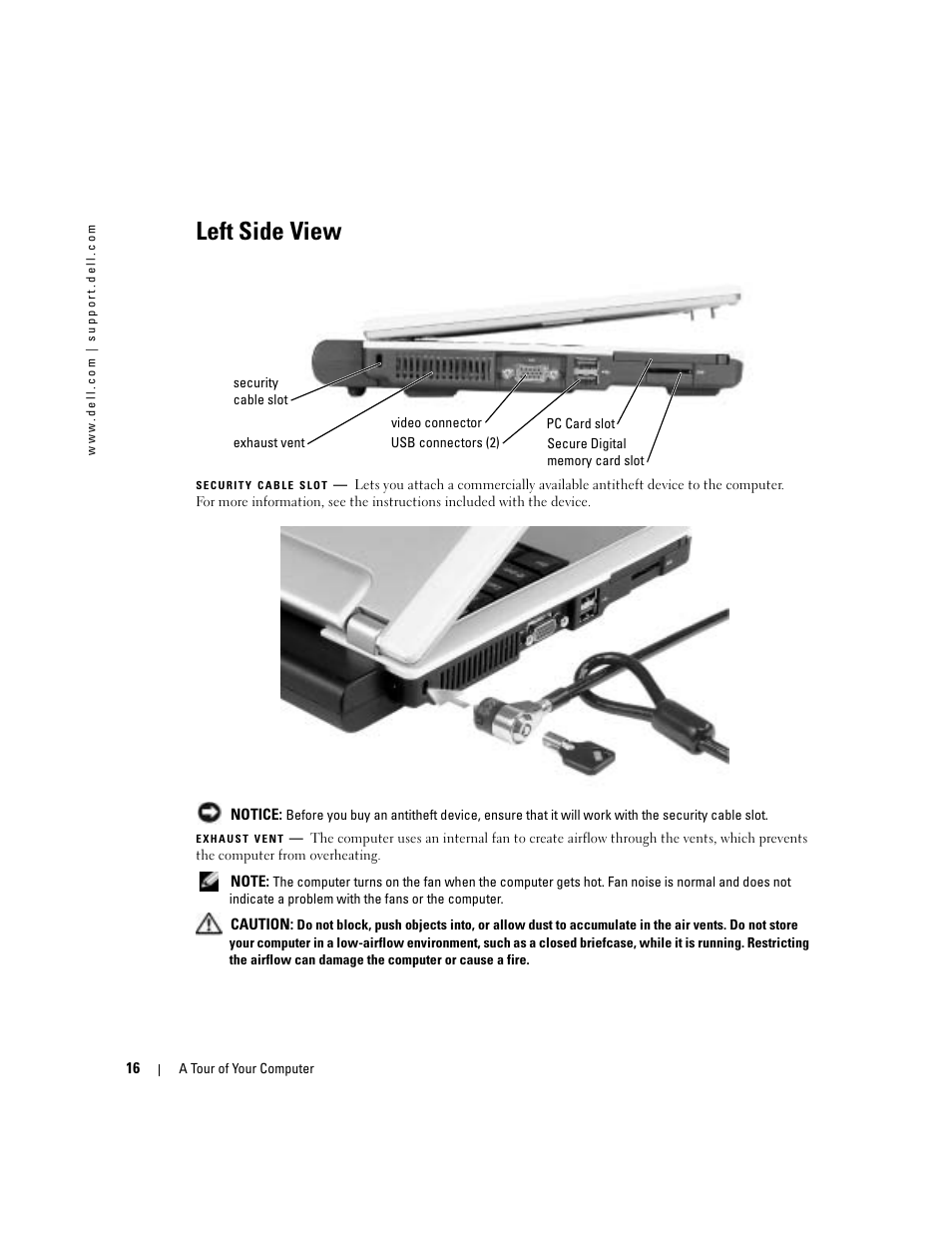 Left side view | Dell Inspiron 700M User Manual | Page 16 / 114