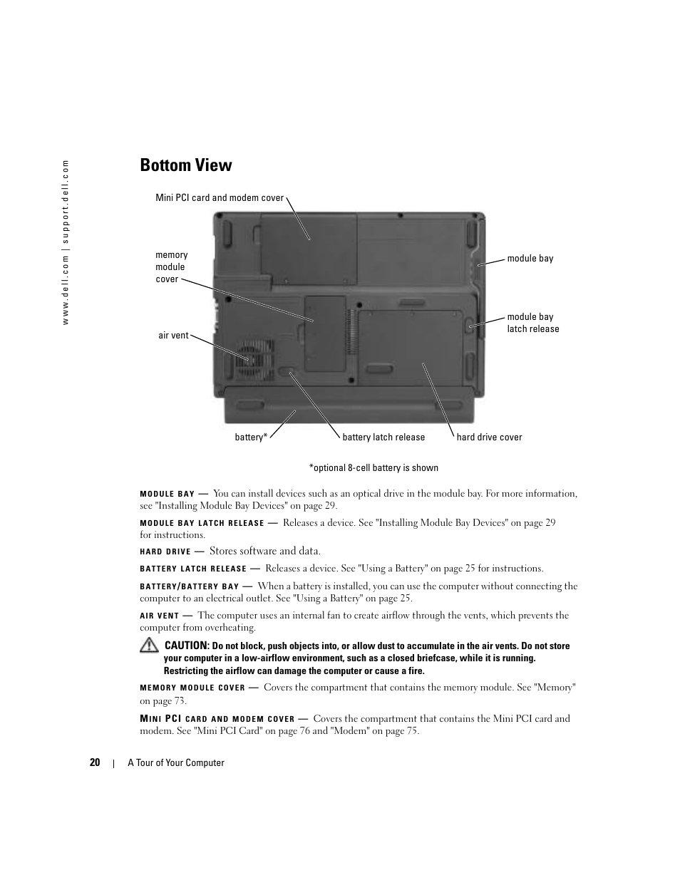 Bottom view | Dell Inspiron 700M User Manual | Page 20 / 114