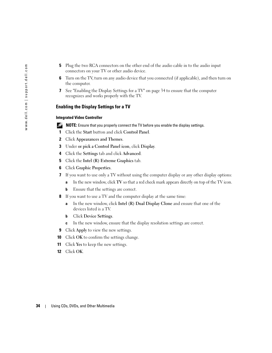 Enabling the display settings for a tv | Dell Inspiron 700M User Manual | Page 34 / 114