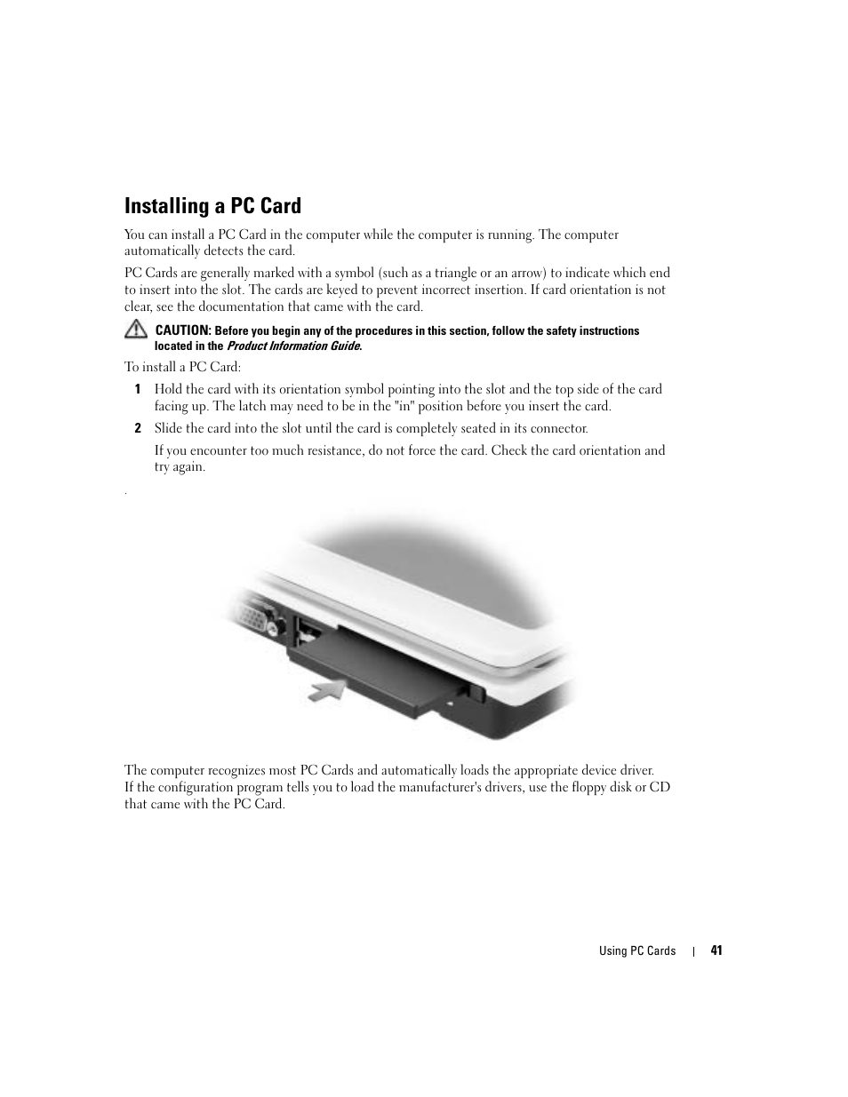 Installing a pc card | Dell Inspiron 700M User Manual | Page 41 / 114
