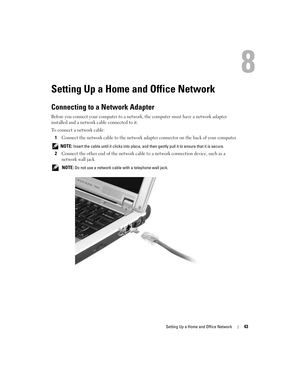 Setting up a home and office network, Connecting to a network adapter | Dell Inspiron 700M User Manual | Page 43 / 114