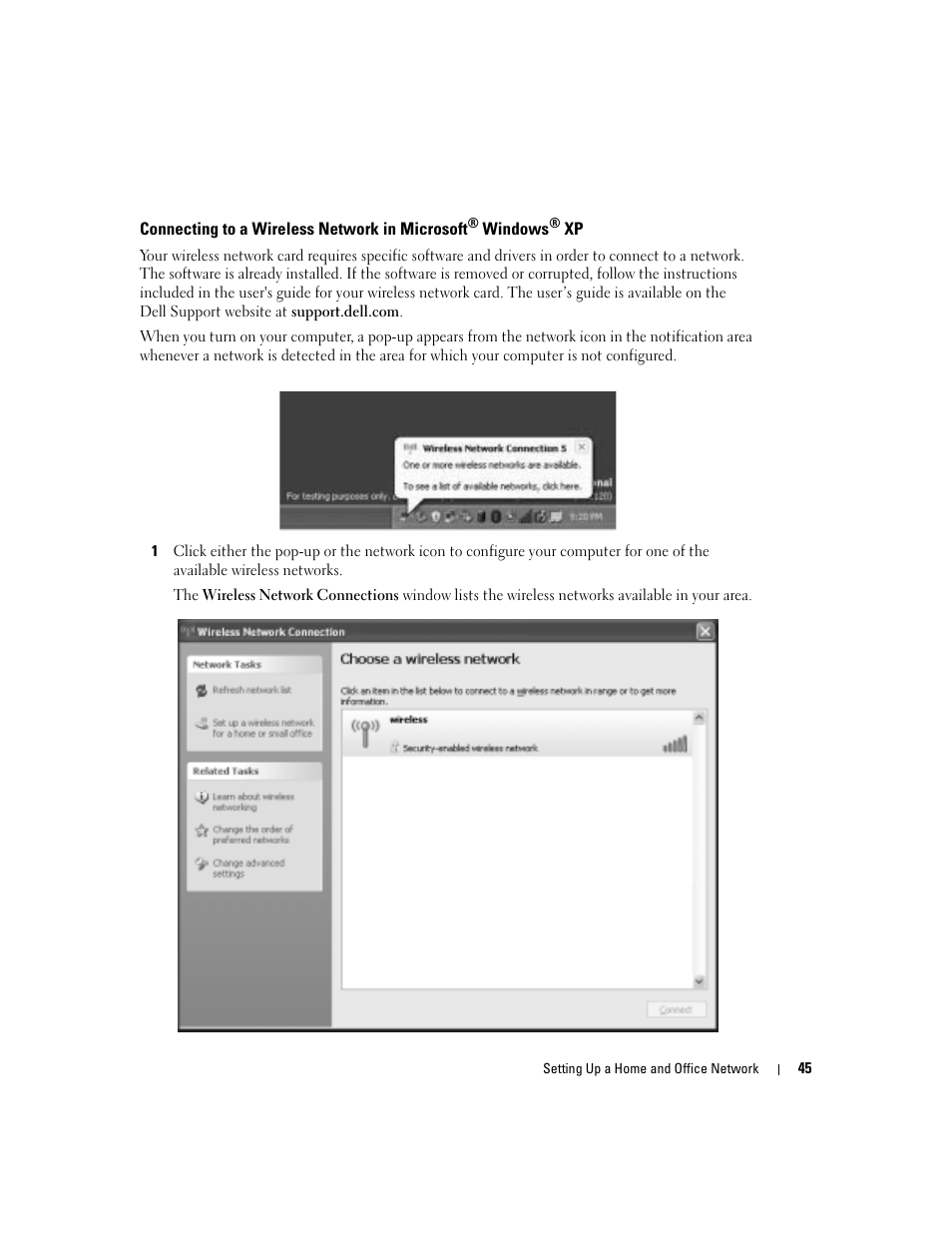 Connecting to a wireless network in microsoft | Dell Inspiron 700M User Manual | Page 45 / 114