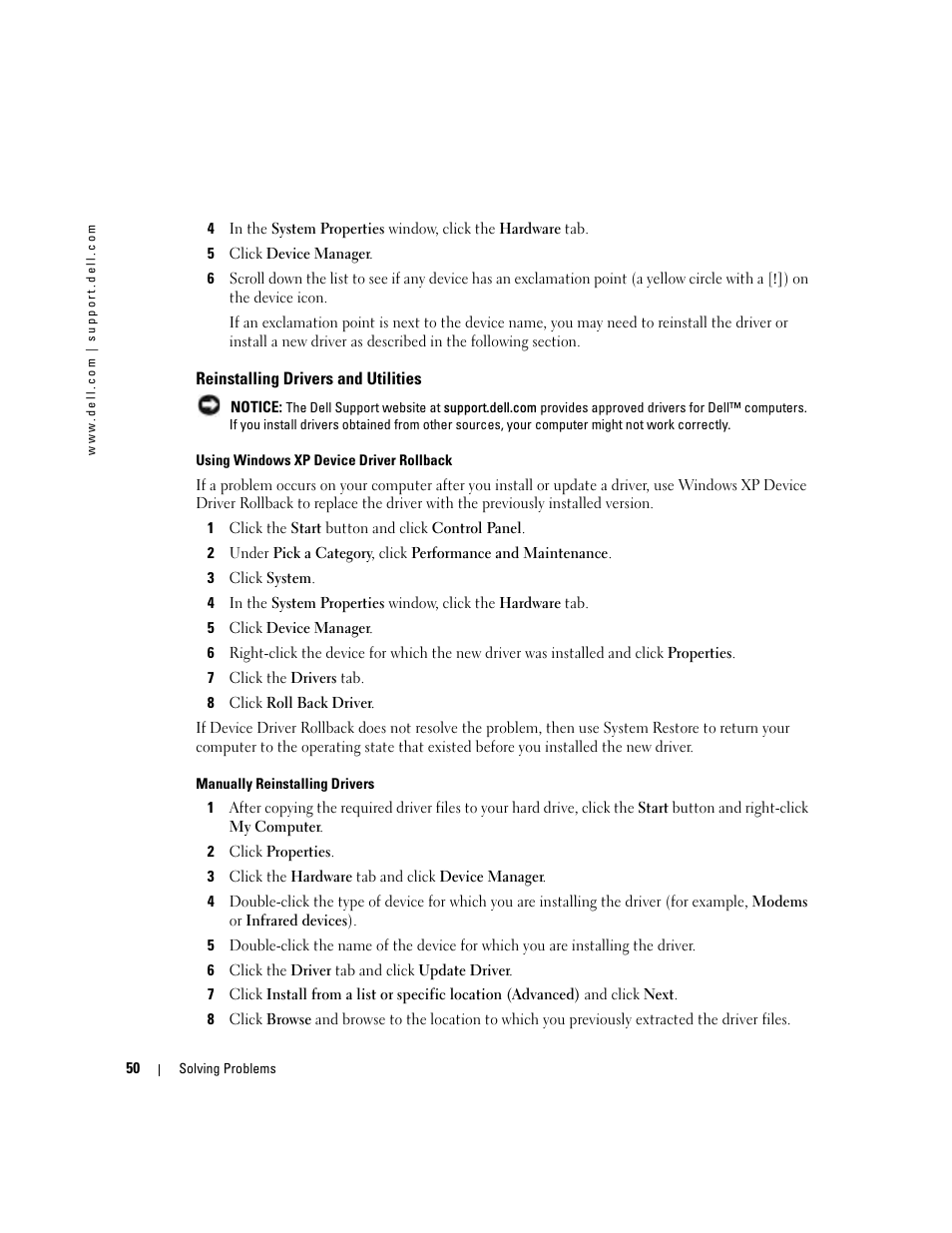 Reinstalling drivers and utilities | Dell Inspiron 700M User Manual | Page 50 / 114