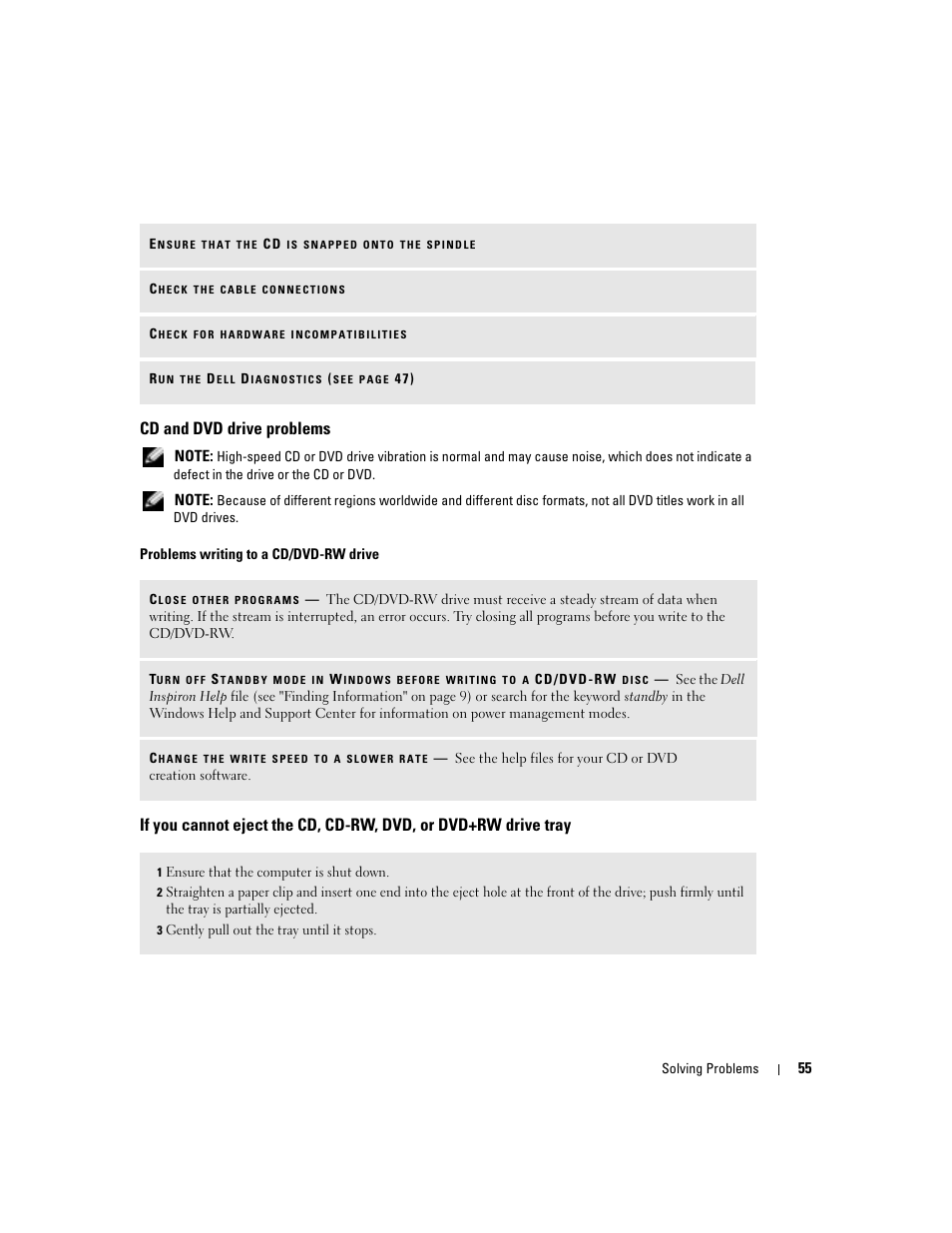 Cd and dvd drive problems | Dell Inspiron 700M User Manual | Page 55 / 114