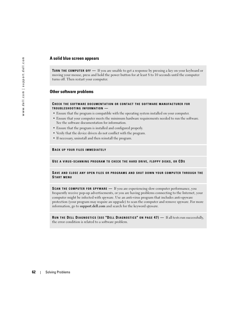 A solid blue screen appears, Other software problems | Dell Inspiron 700M User Manual | Page 62 / 114