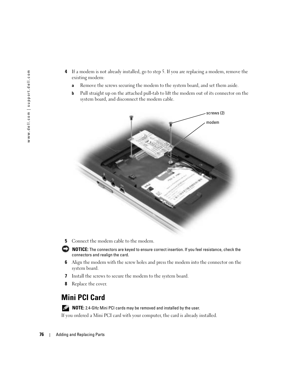 Mini pci card | Dell Inspiron 700M User Manual | Page 76 / 114