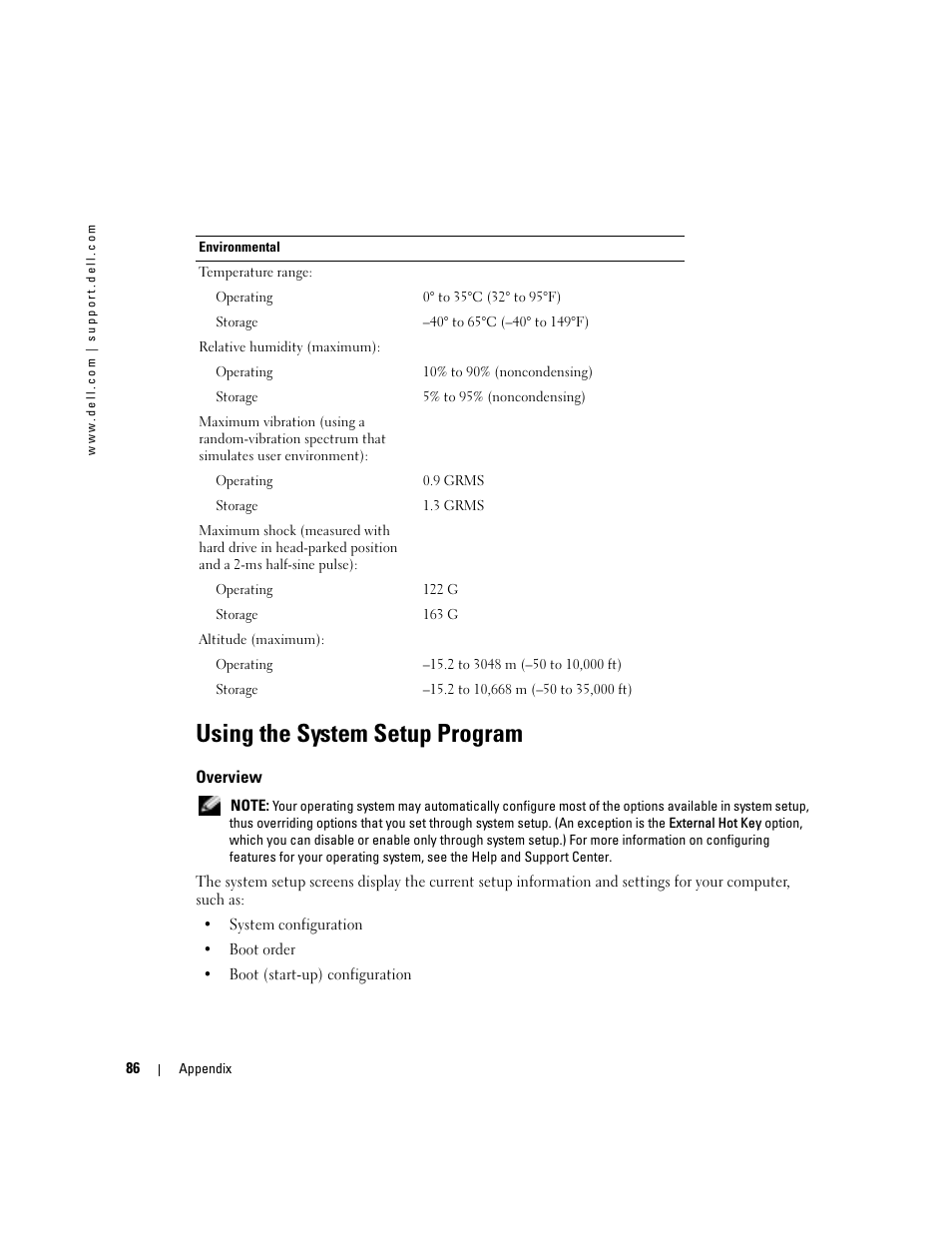 Using the system setup program, Overview | Dell Inspiron 700M User Manual | Page 86 / 114