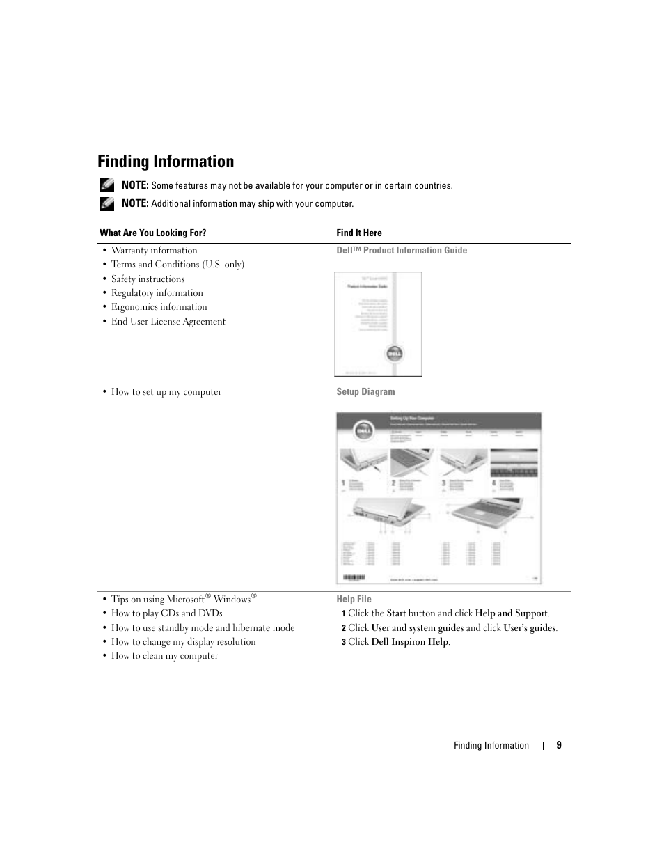 Finding information | Dell Inspiron 700M User Manual | Page 9 / 114