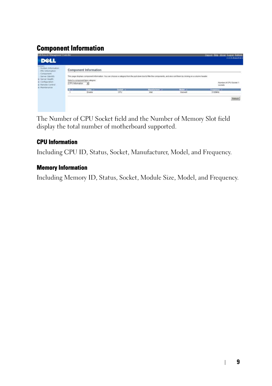 Component information | Dell PowerEdge C5230 User Manual | Page 11 / 74