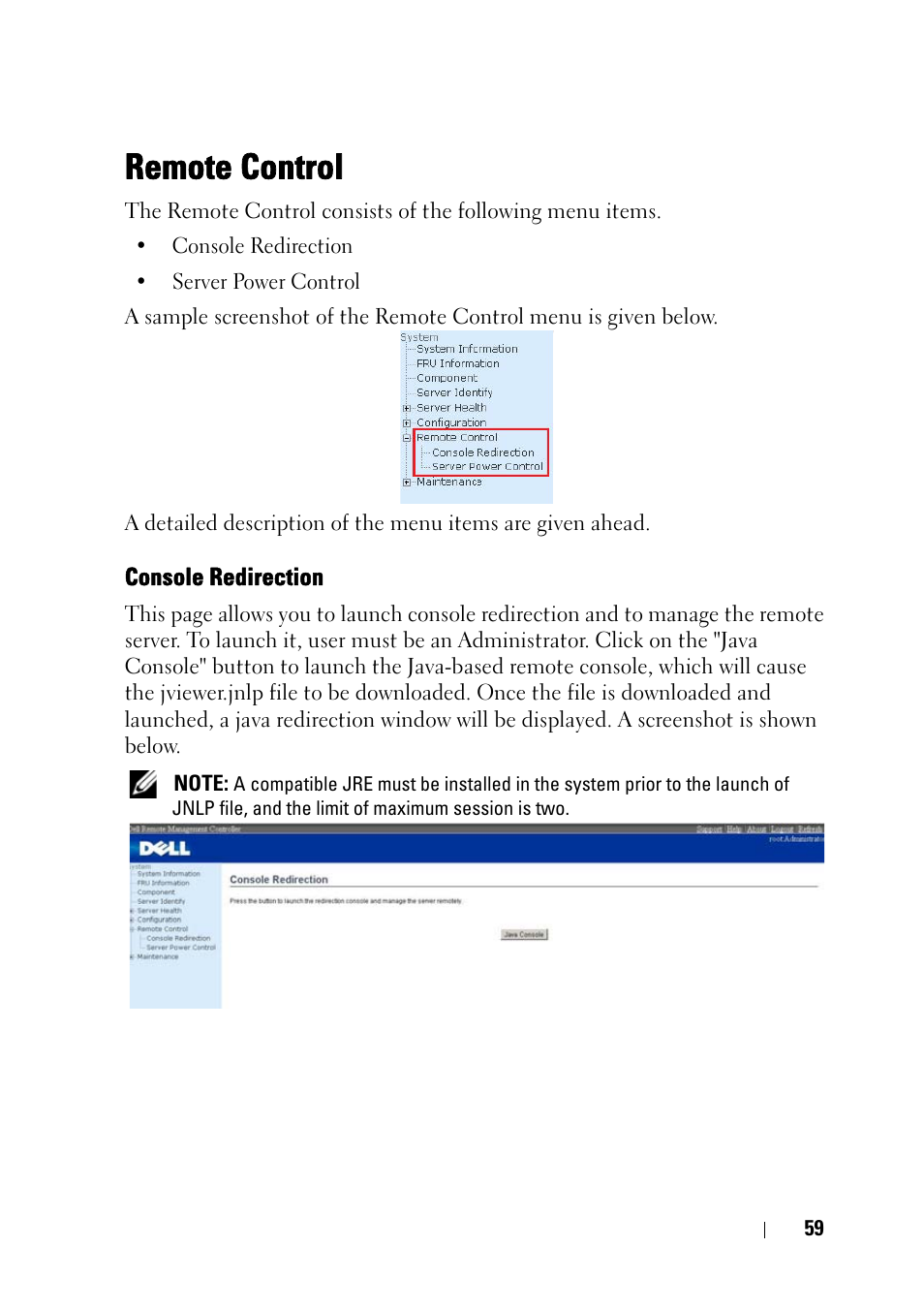Remote control, Console redirection | Dell PowerEdge C5230 User Manual | Page 61 / 74