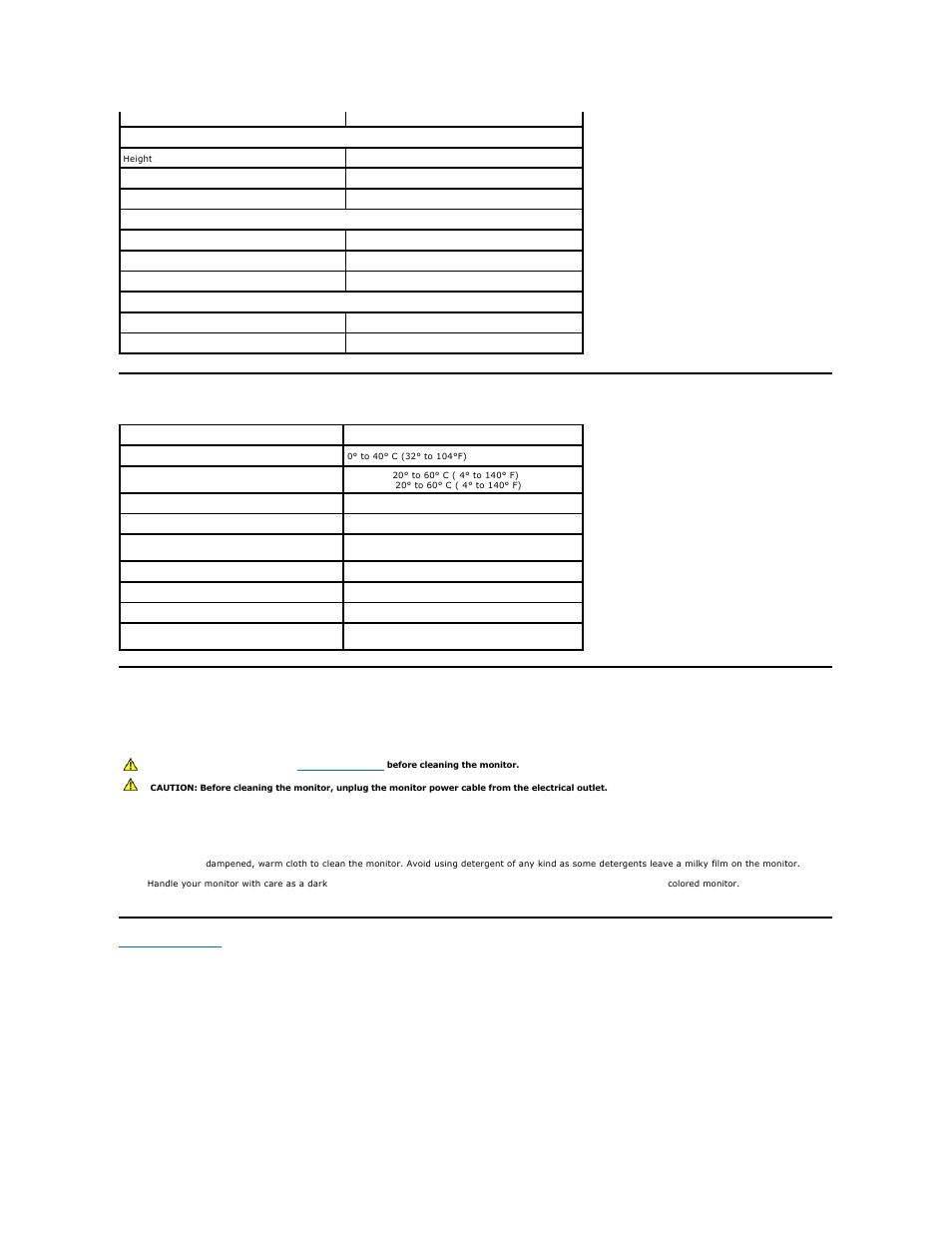 Maintenance guidelines, Environmental characteristics, Cleaning your monitor | Dell SX2210WFP Monitor User Manual | Page 11 / 37