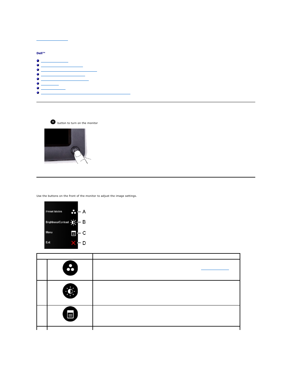 Operating the monitor, Turn on the monitor, Using the front panel controls | Dell SX2210WFP Monitor User Manual | Page 15 / 37