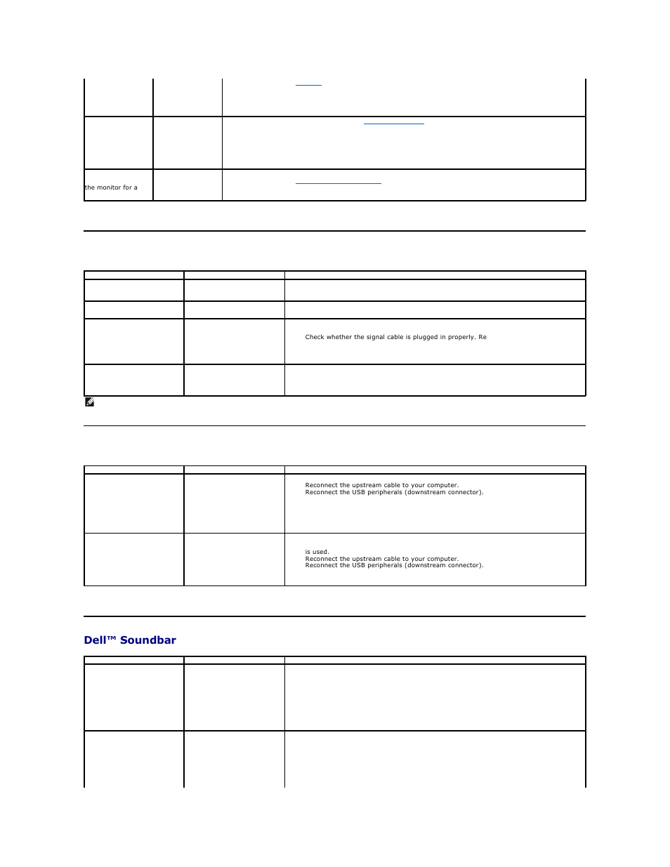Product-specific problems, Universal serial bus specific problems, Dell soundbar problems | Universal serial bus (usb) specific problems, Dell™ soundbar problems | Dell SX2210WFP Monitor User Manual | Page 35 / 37