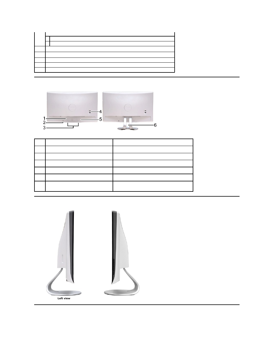 Back view, Side view, Bottom view | Dell SX2210WFP Monitor User Manual | Page 4 / 37