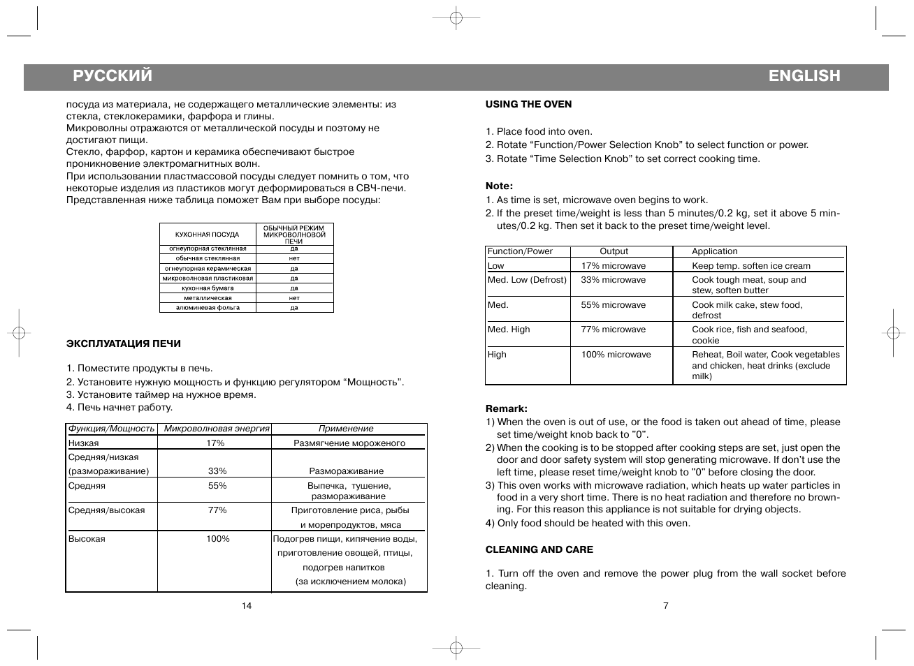 Русский, English | Vitek VT-1653 User Manual | Page 7 / 10