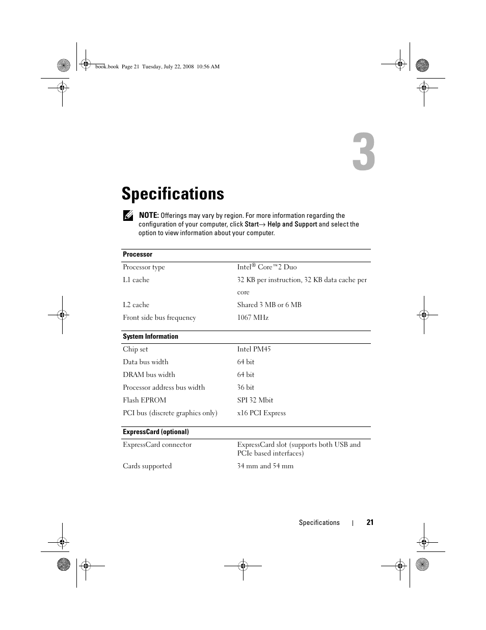 Specifications | Dell Precision M2400 (Mid 2008) User Manual | Page 21 / 70