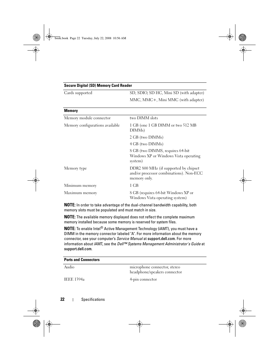 Dell Precision M2400 (Mid 2008) User Manual | Page 22 / 70